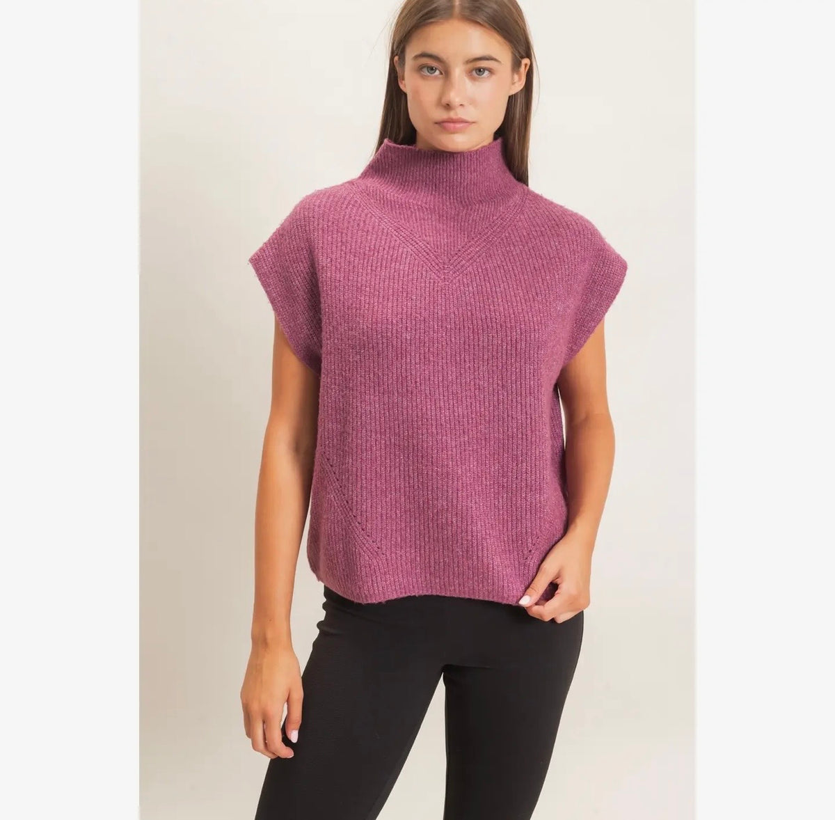 Mock Neck Cap Sleeve Sweater