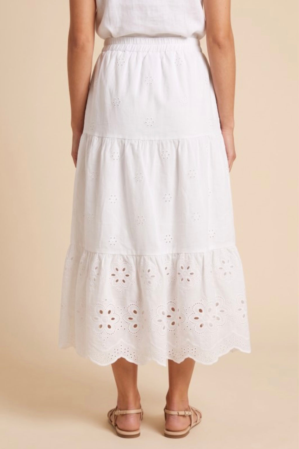 Scalloped Hem Eyelet Tiered Skirt