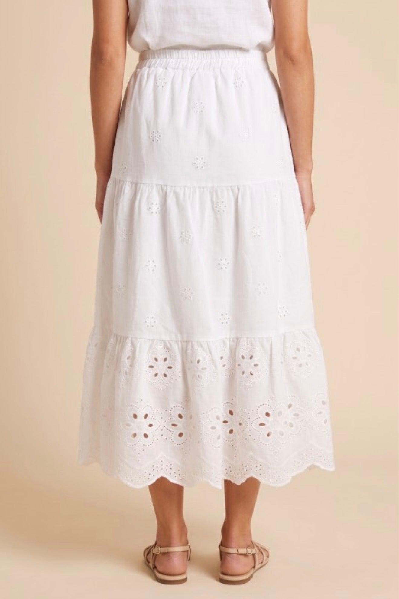 Scalloped Hem Eyelet Tiered Skirt