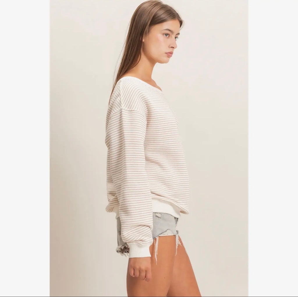 Stripe Off-Shoulder Sweatshirt