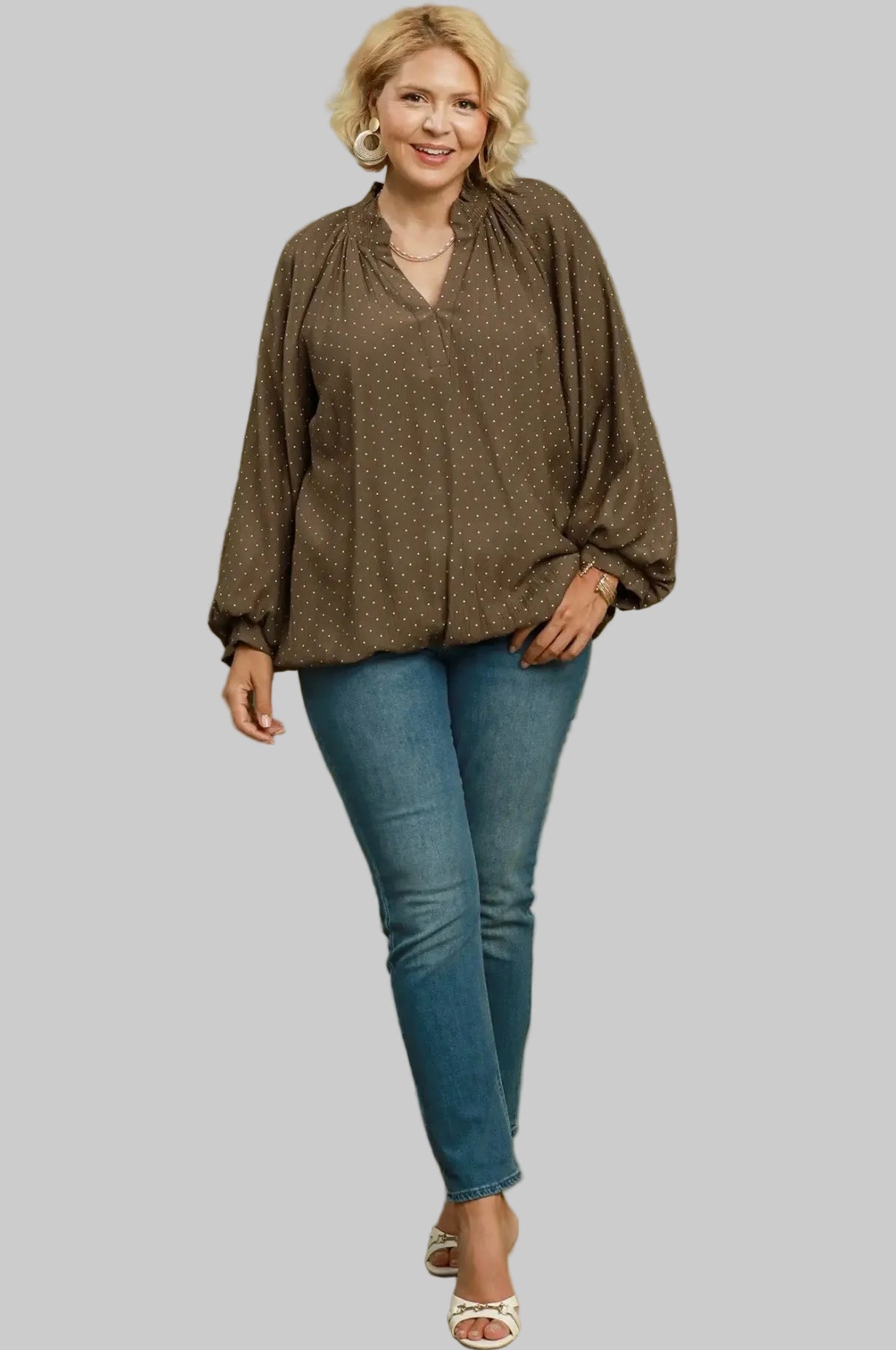Curvy Polka Dot Brown Blouse