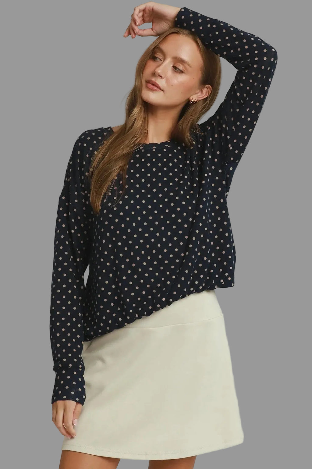 Polka Dot Long Sleeve Bubble Hem Top