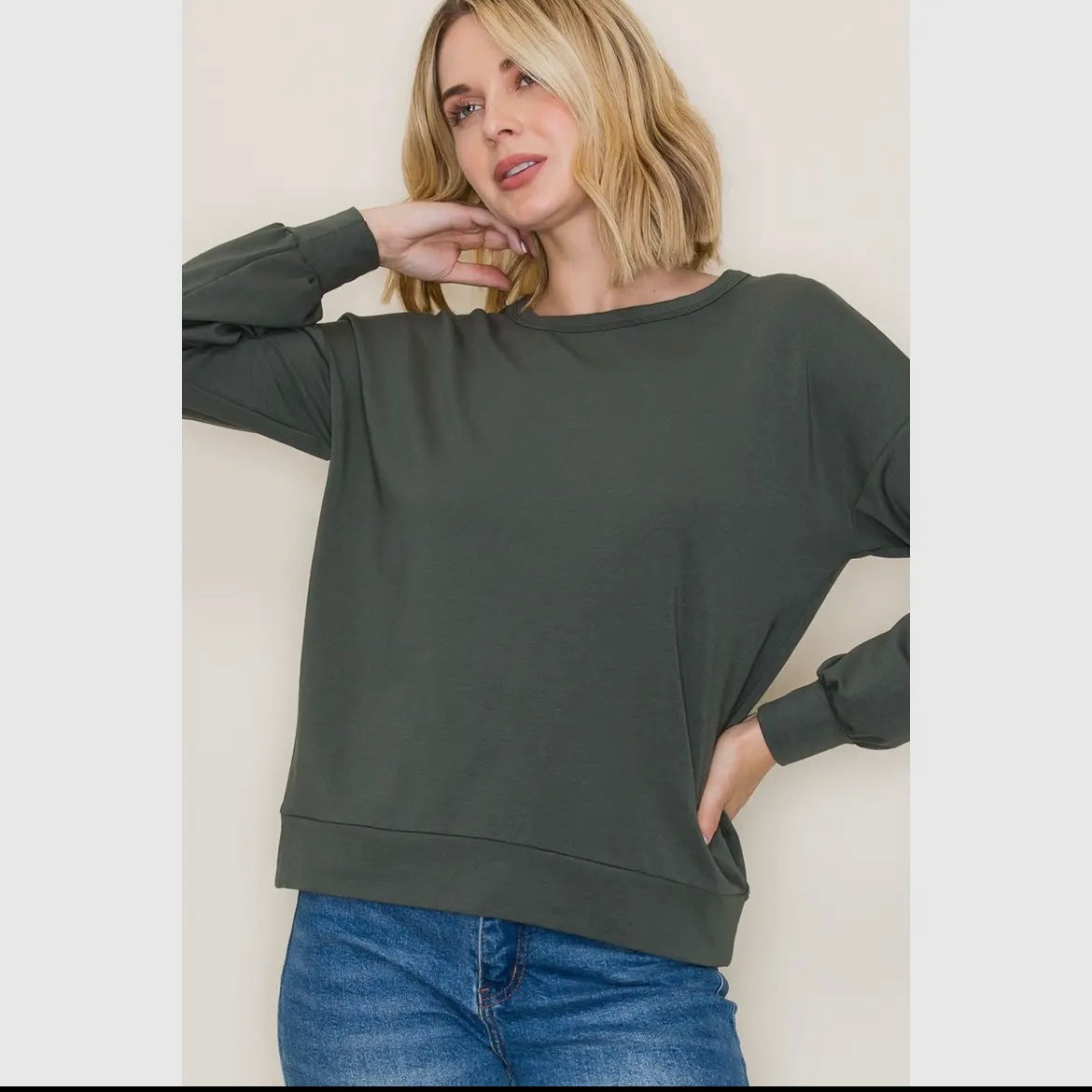 French Terry Crew Neck Top