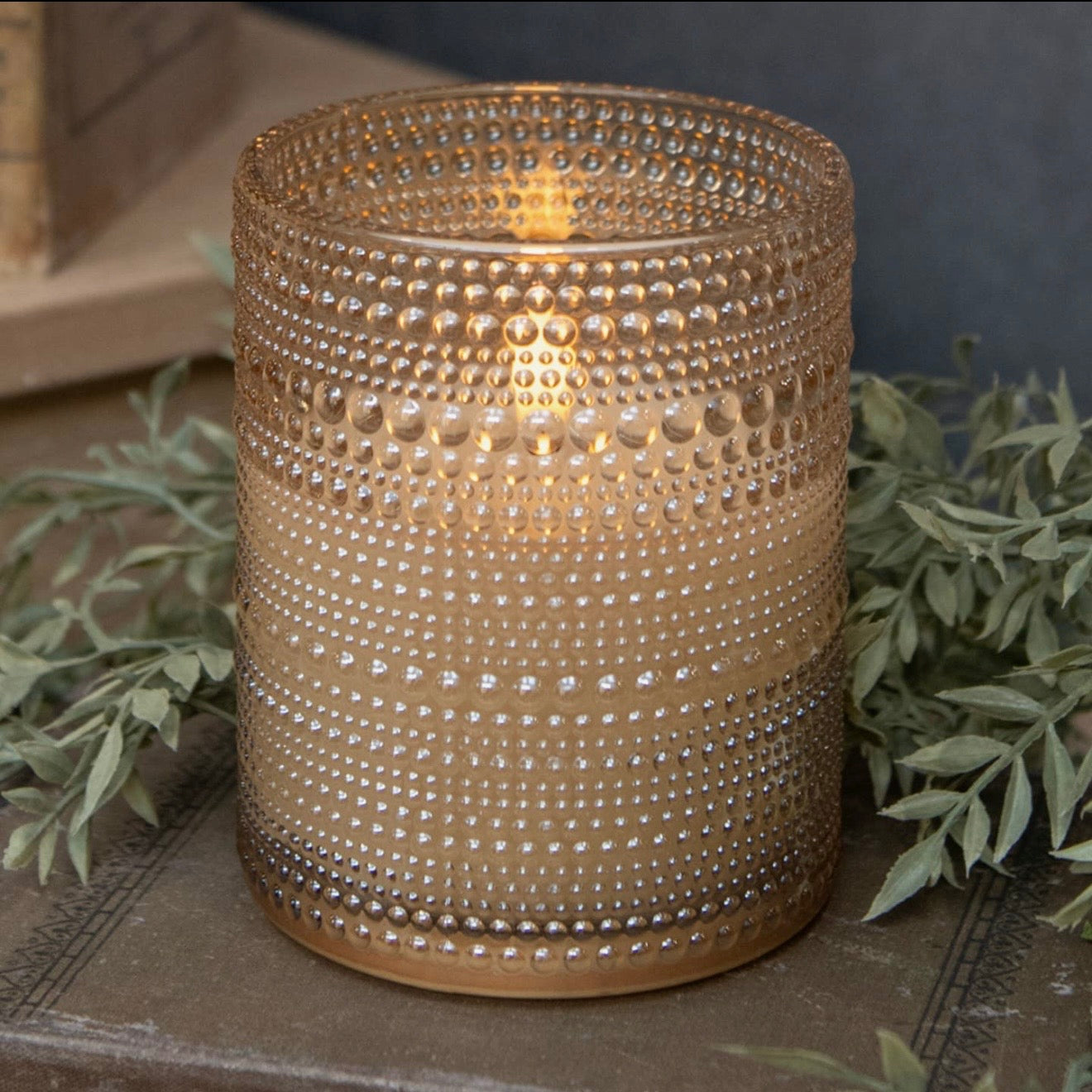 4" Champagne Dotted Glass LED Candle