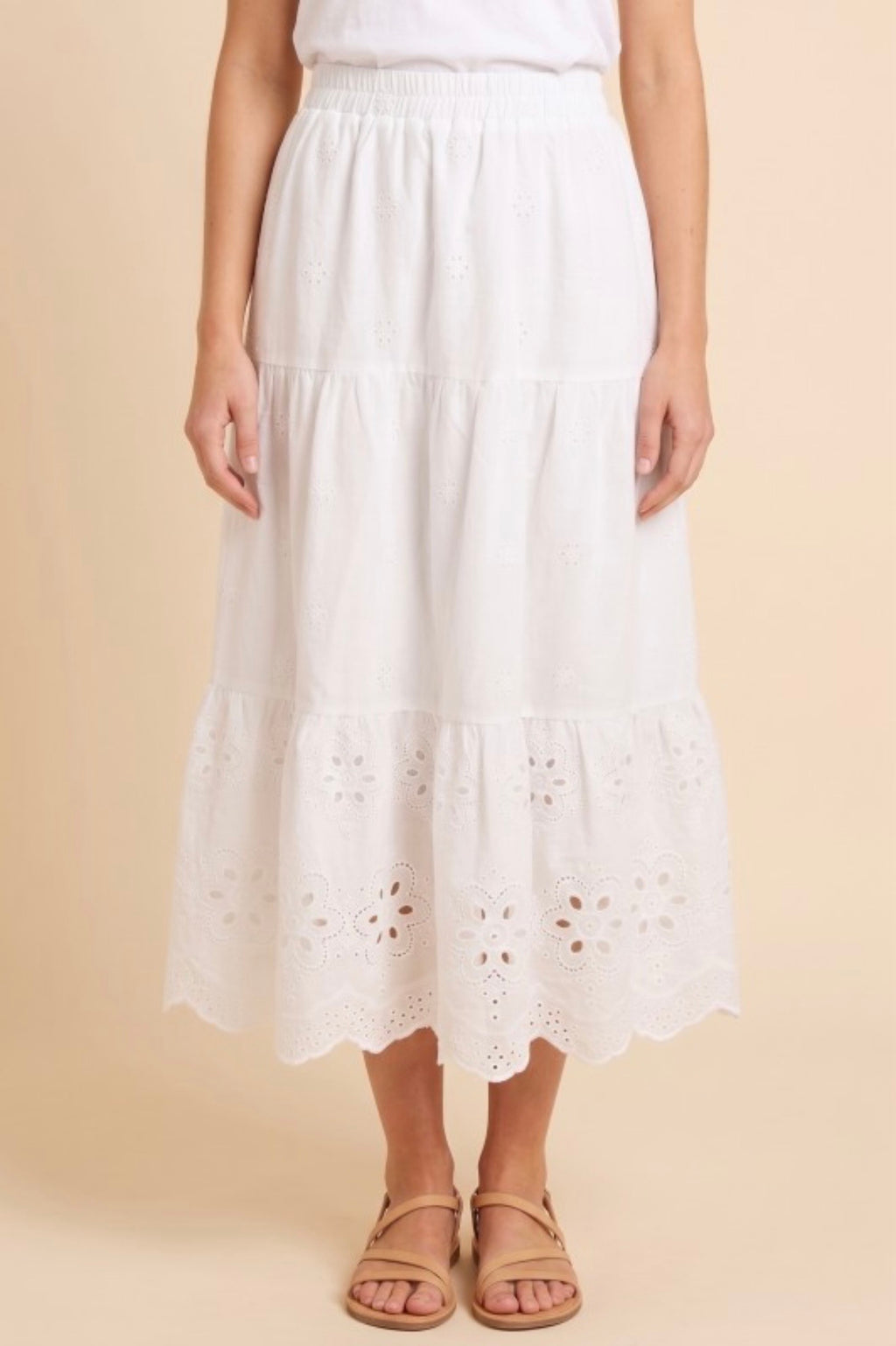 Scalloped Hem Eyelet Tiered Skirt