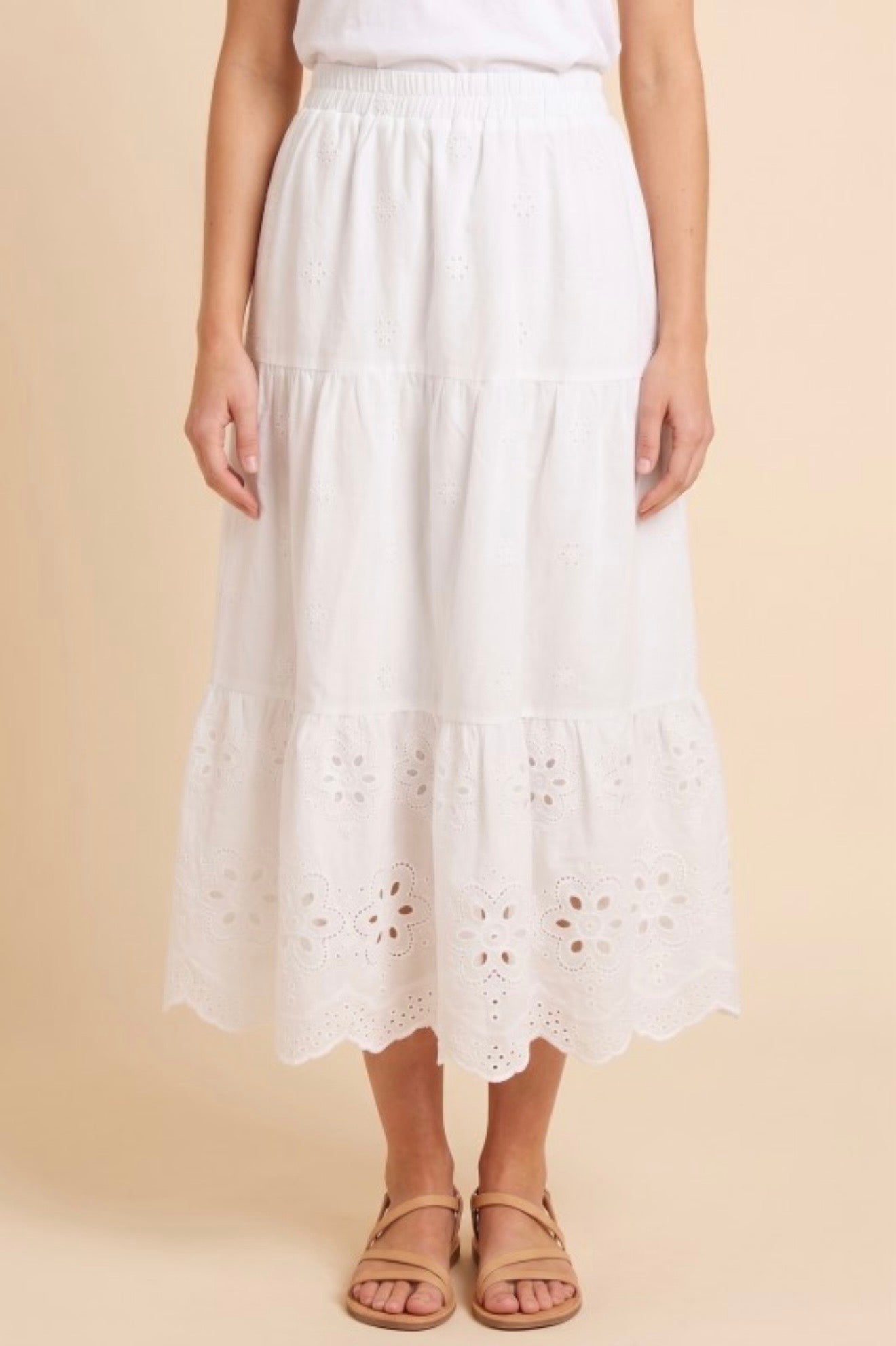 Scalloped Hem Eyelet Tiered Skirt