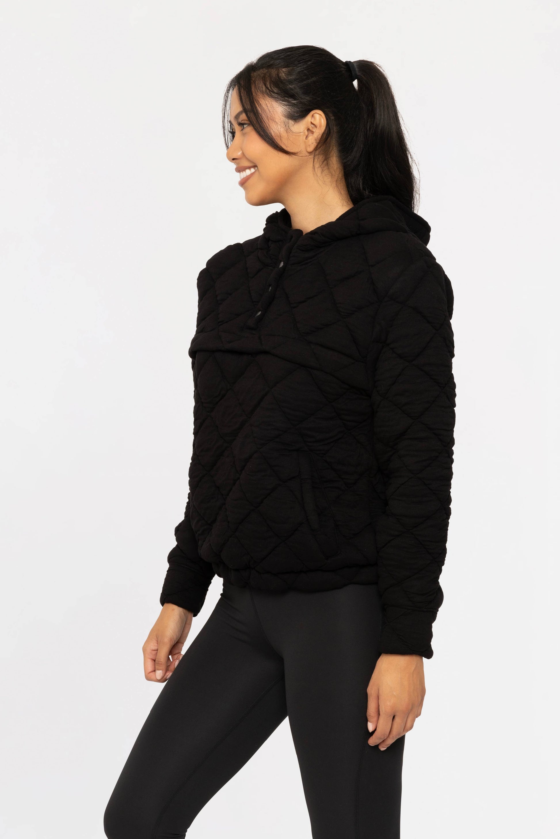 Quilted Fleece Pullover Hoodie