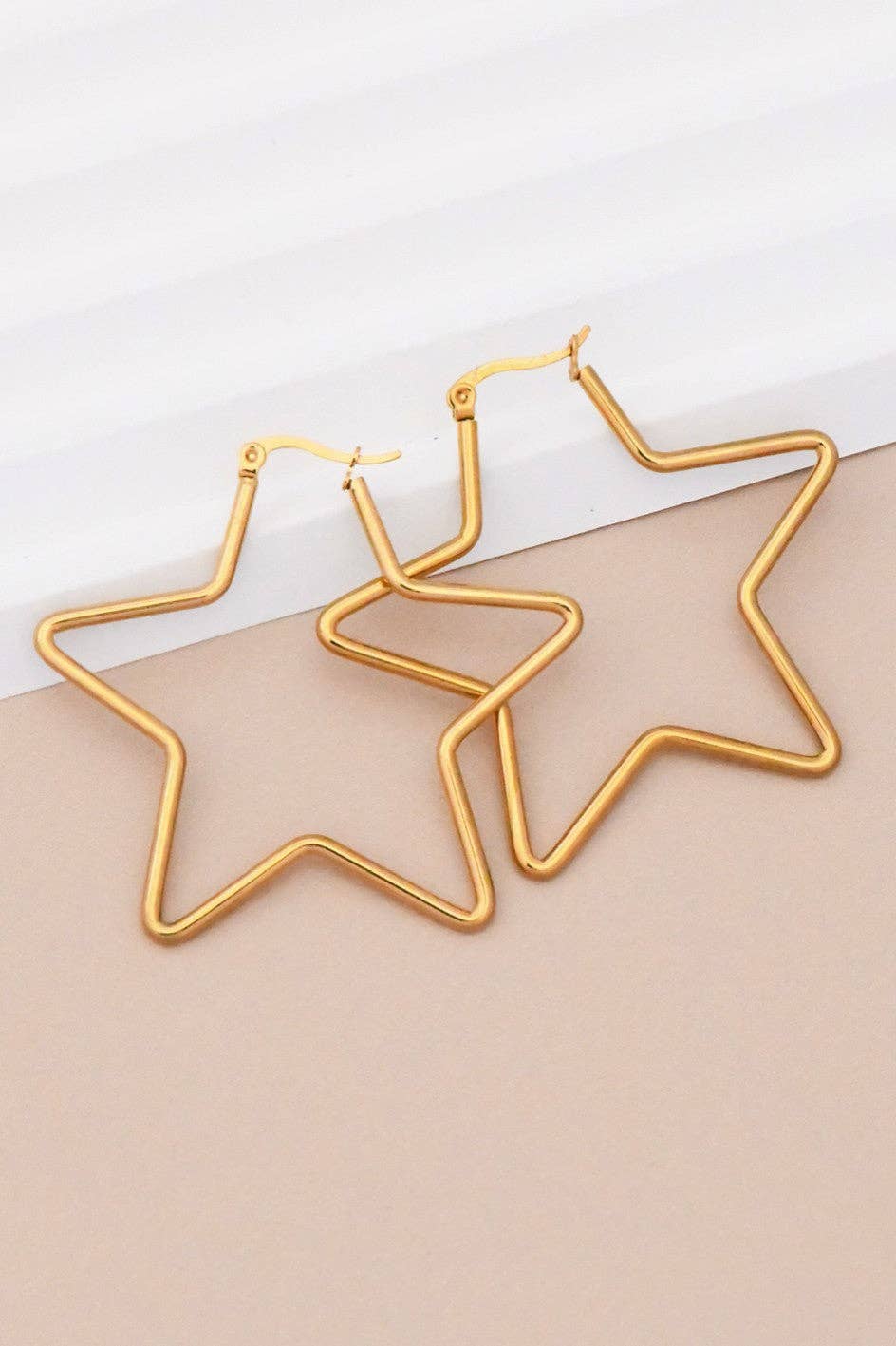 18K Gold Plated Waterproof Stainless Steel Star Hoop Earrings