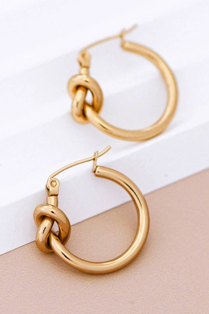 18K Gold Plated Waterproof Stainless Steel Knot Hoop Earrings