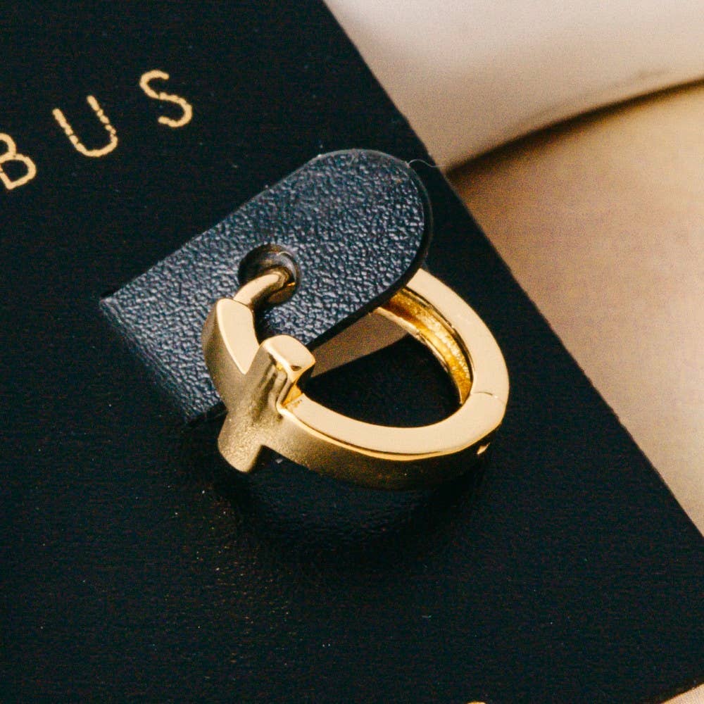 Gold Dipped Minimalist Cross Huggie Hoop Earrings
