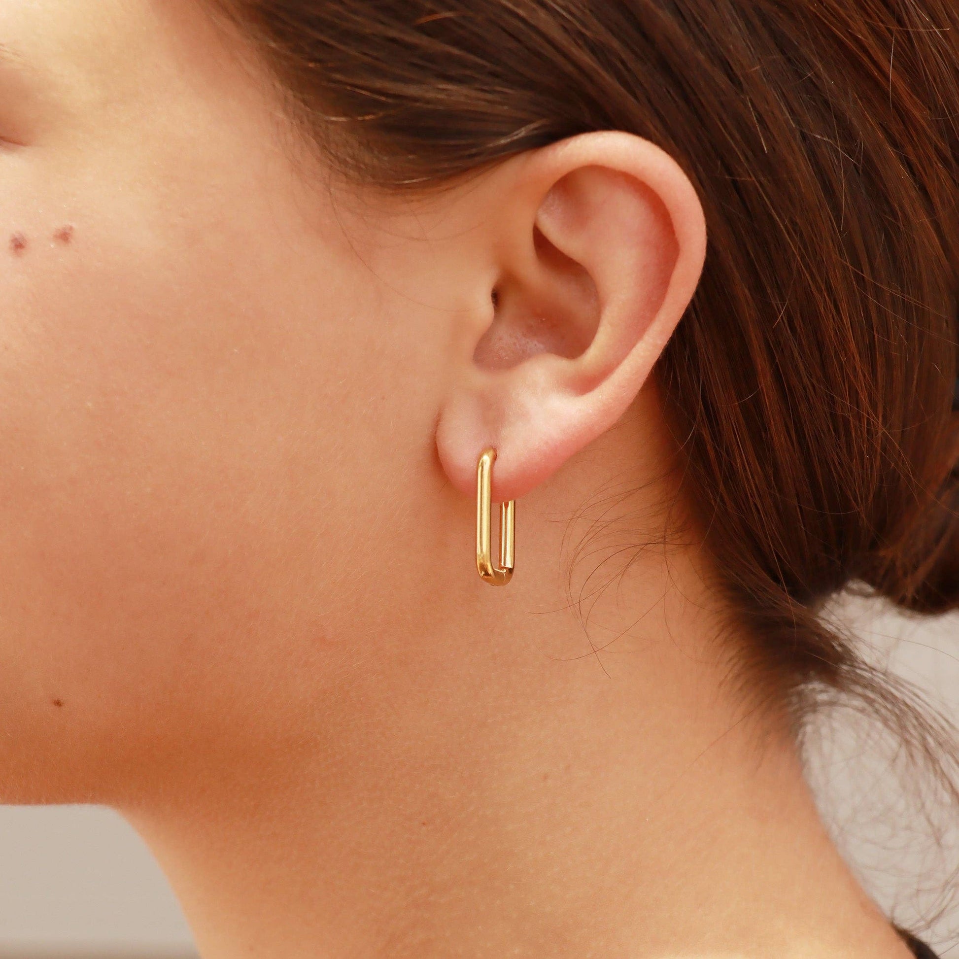18K Gold PVD Stainless Steel Rounded Rectangle Huggie Earrings / ERJ0005: Gold