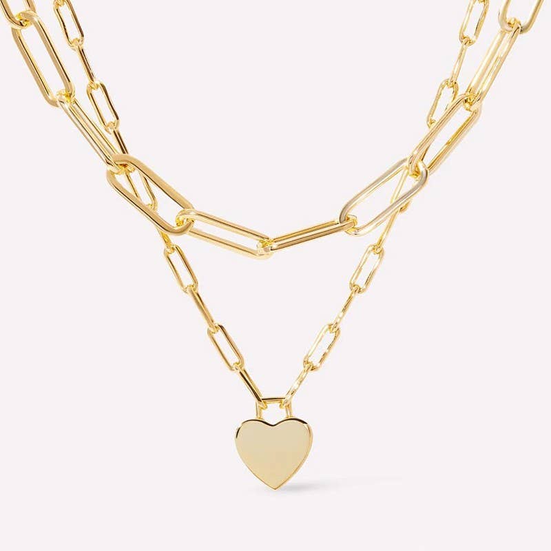 18K STAINLESS STEEL TARNISH FREE LAYERED HEART NECKLACE