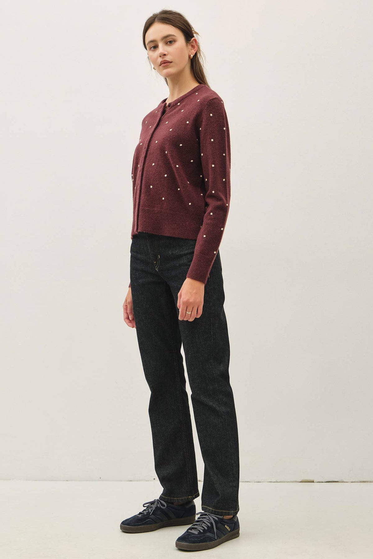WOOL BLENDED COZY DOTTED KNIT CARDIGAN