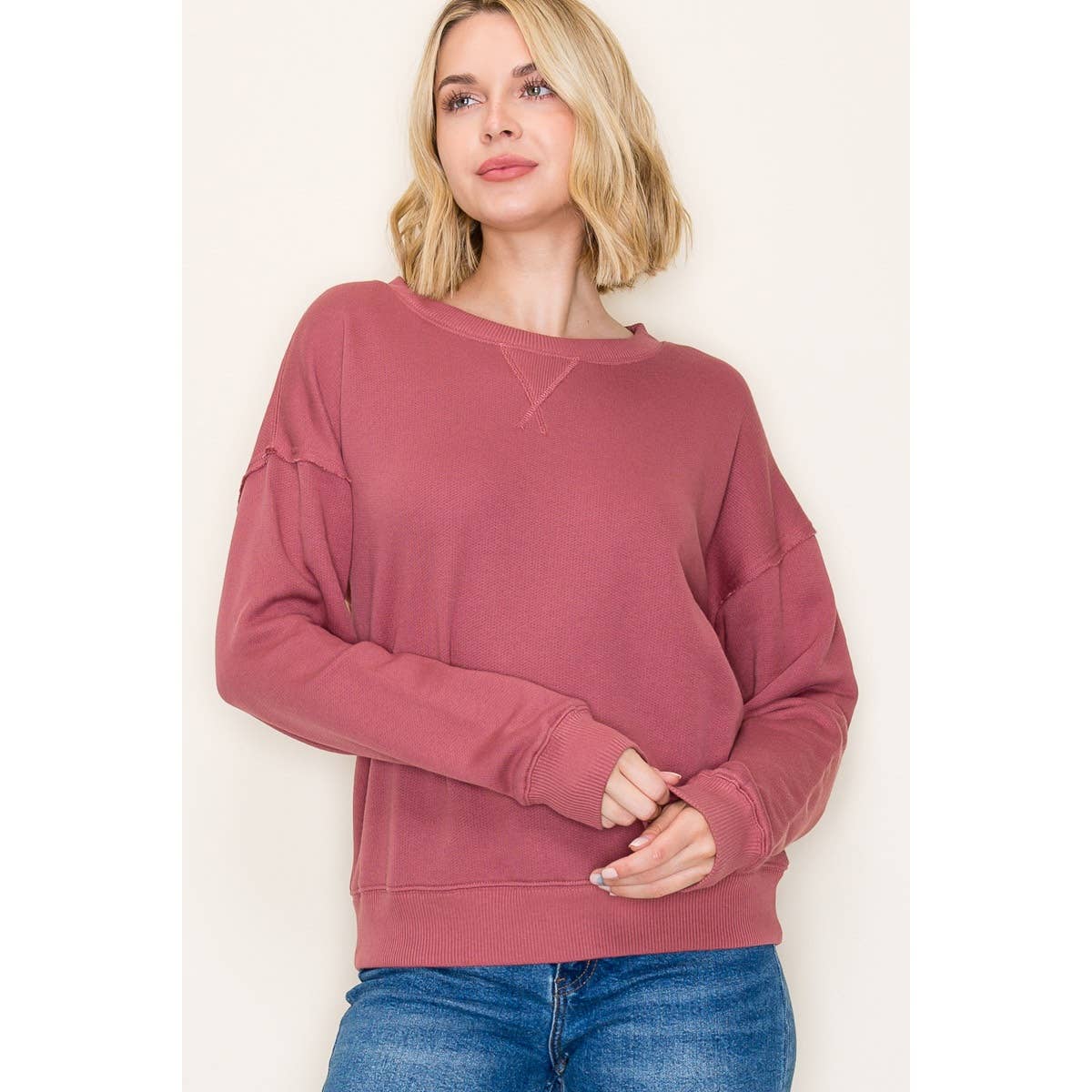 OVERSIZED SOLID TERRY PULLOVER SWEATSHIRT