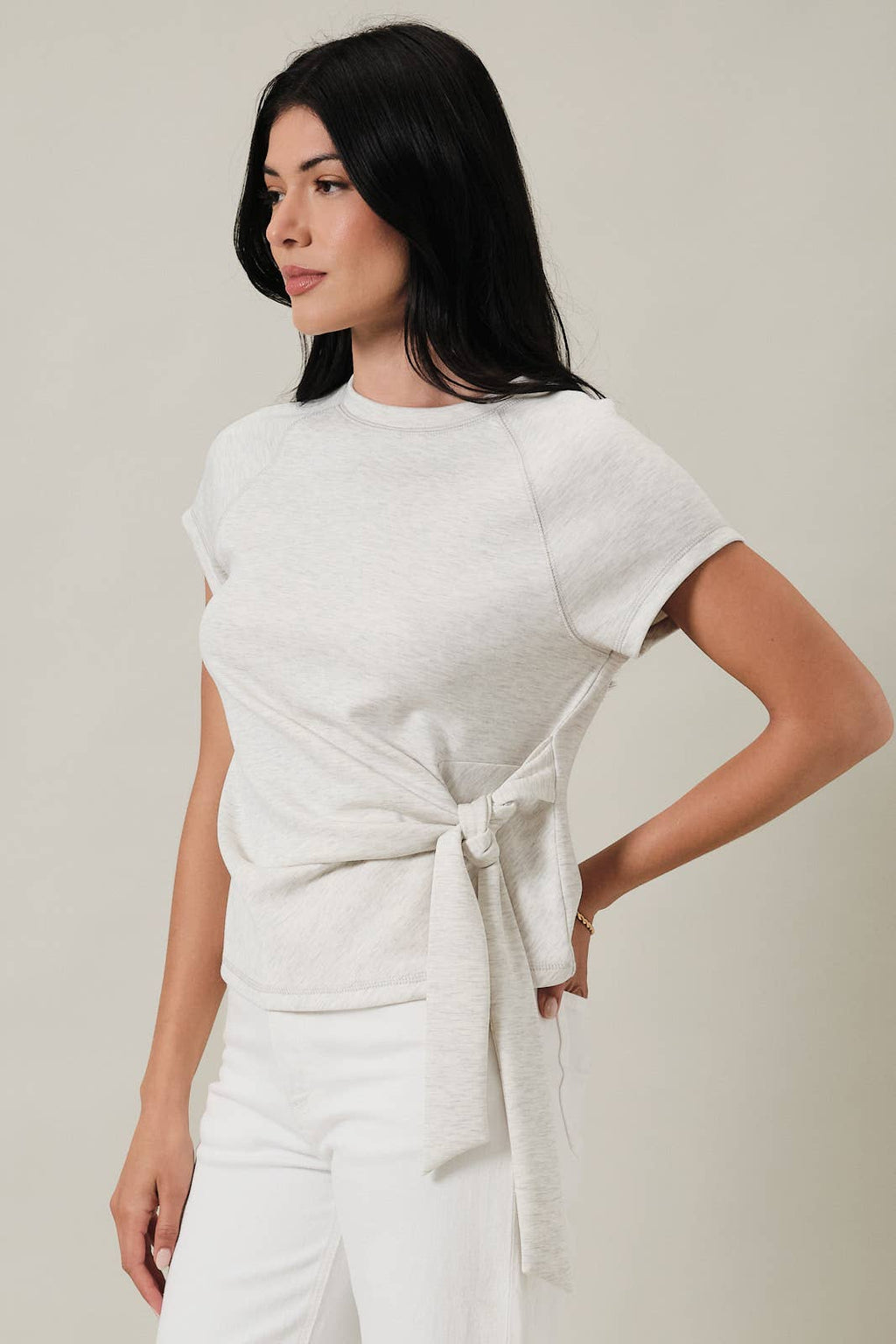 CREW NECK RAGLAN SHORT SLEEVE SIDE TIE TOP