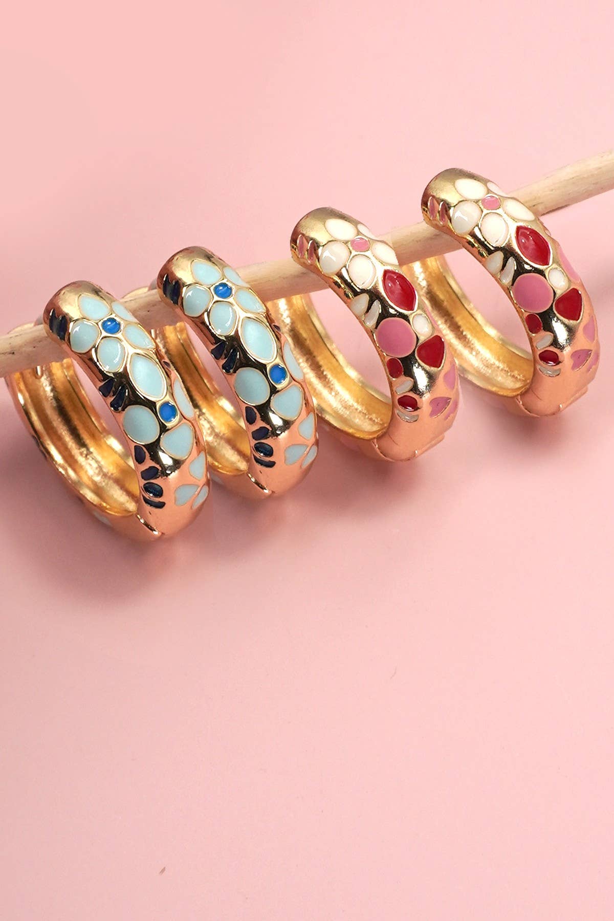 COLORFUL ENAMEL FLOWER HUGGIE HOOP EARRINGS