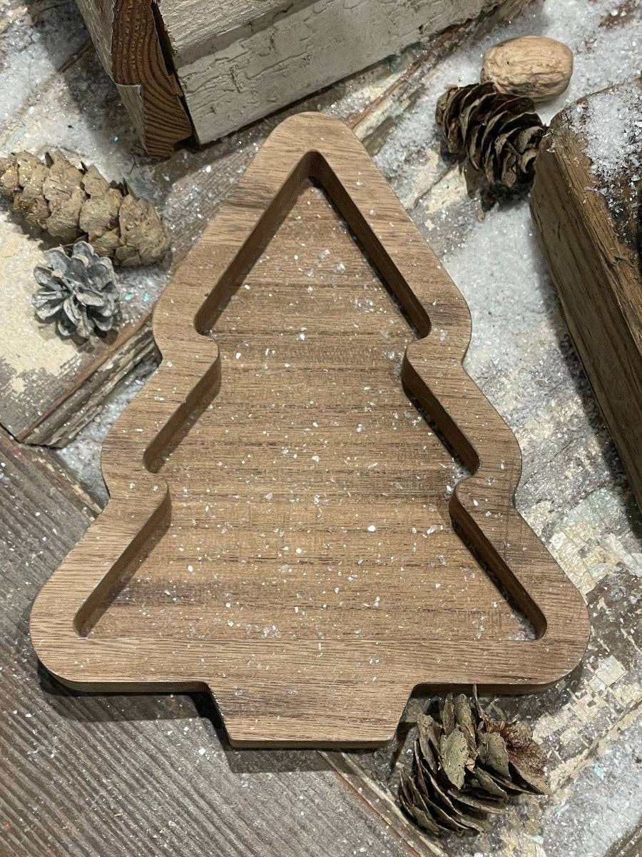 9" Wood Wash Christmas Tree Tray