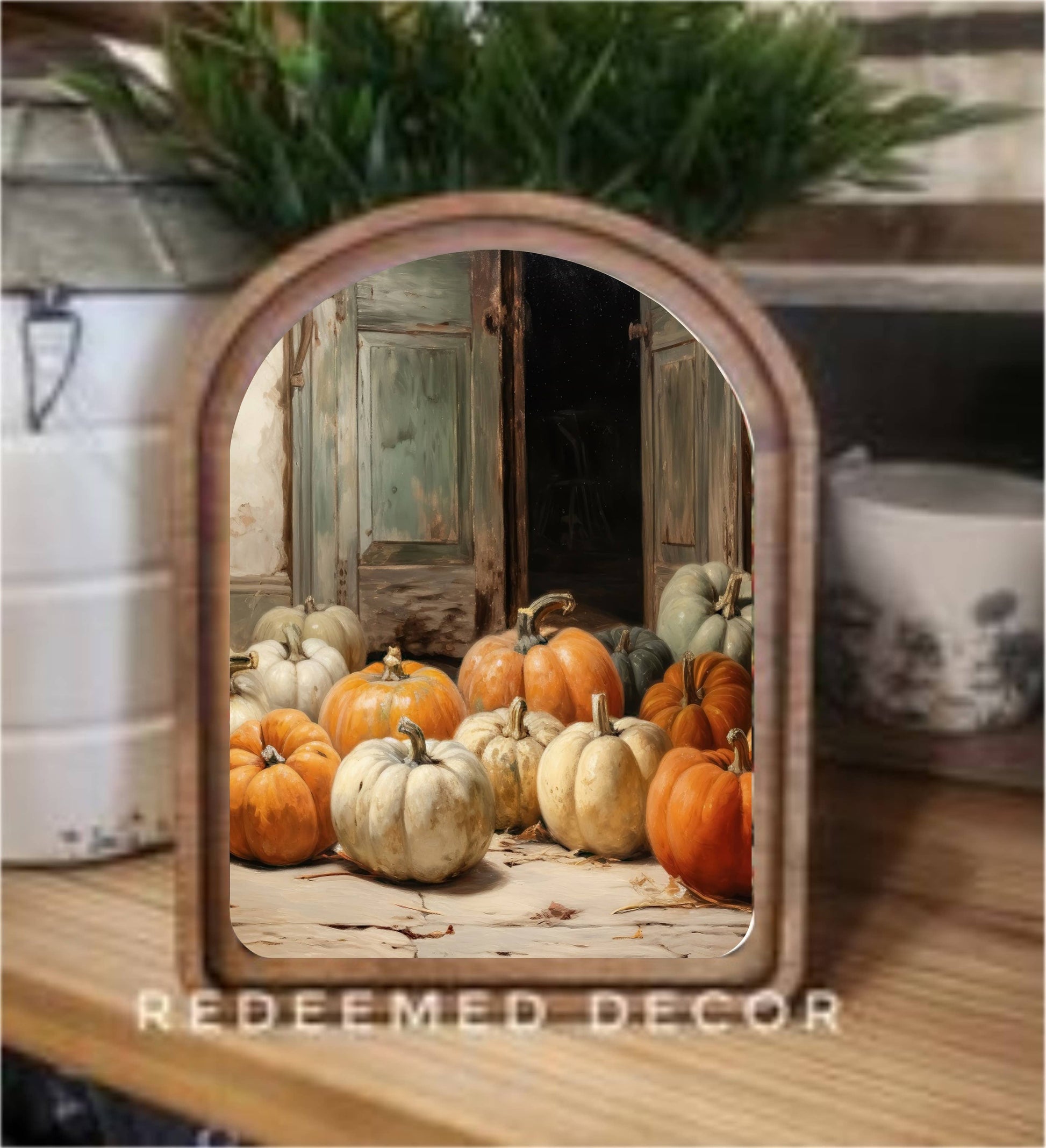 6x8 Arch Top Pumpkin Door Framed Art