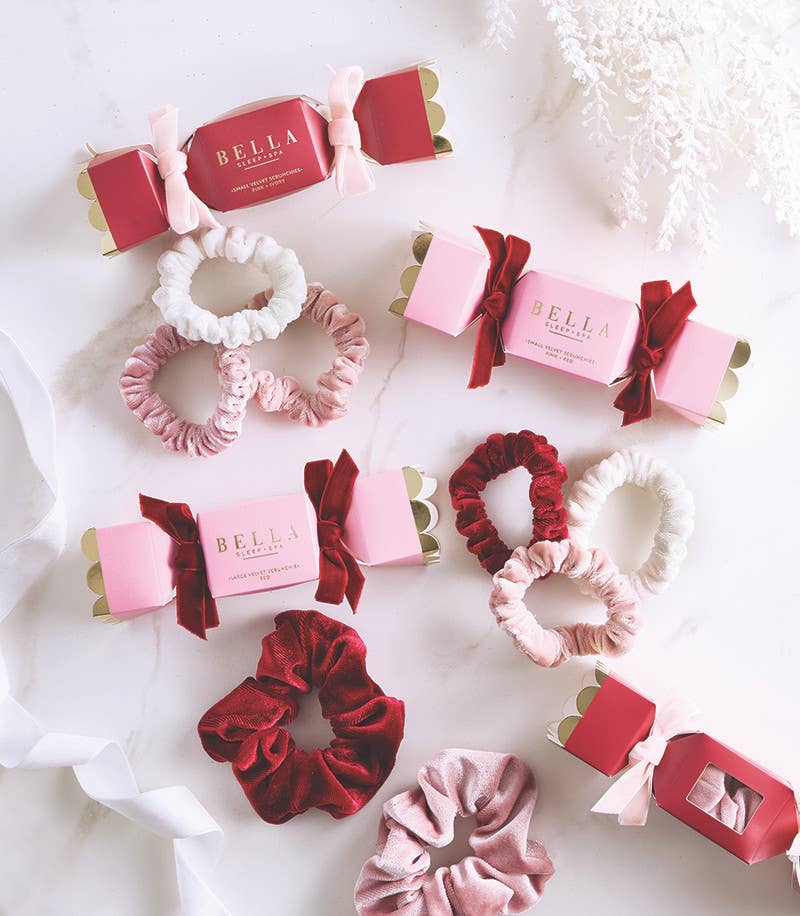Small Velvet Scrunchies - Pink + Ivory - Set of 3