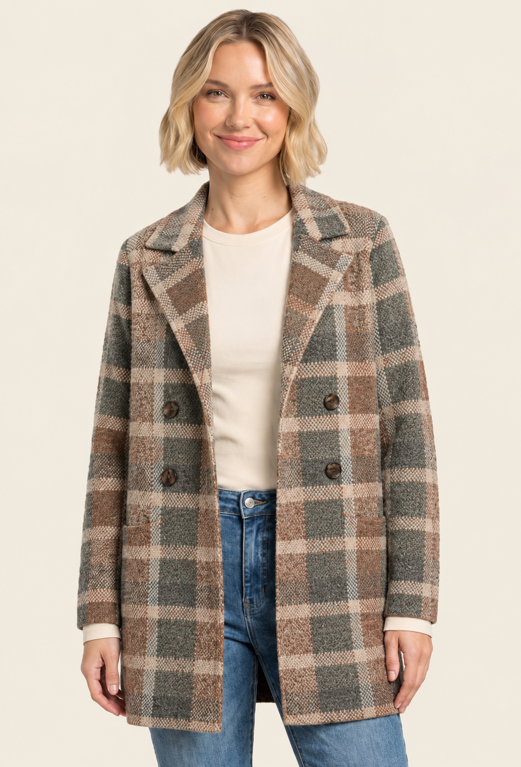 Plaid Double Button Jacket