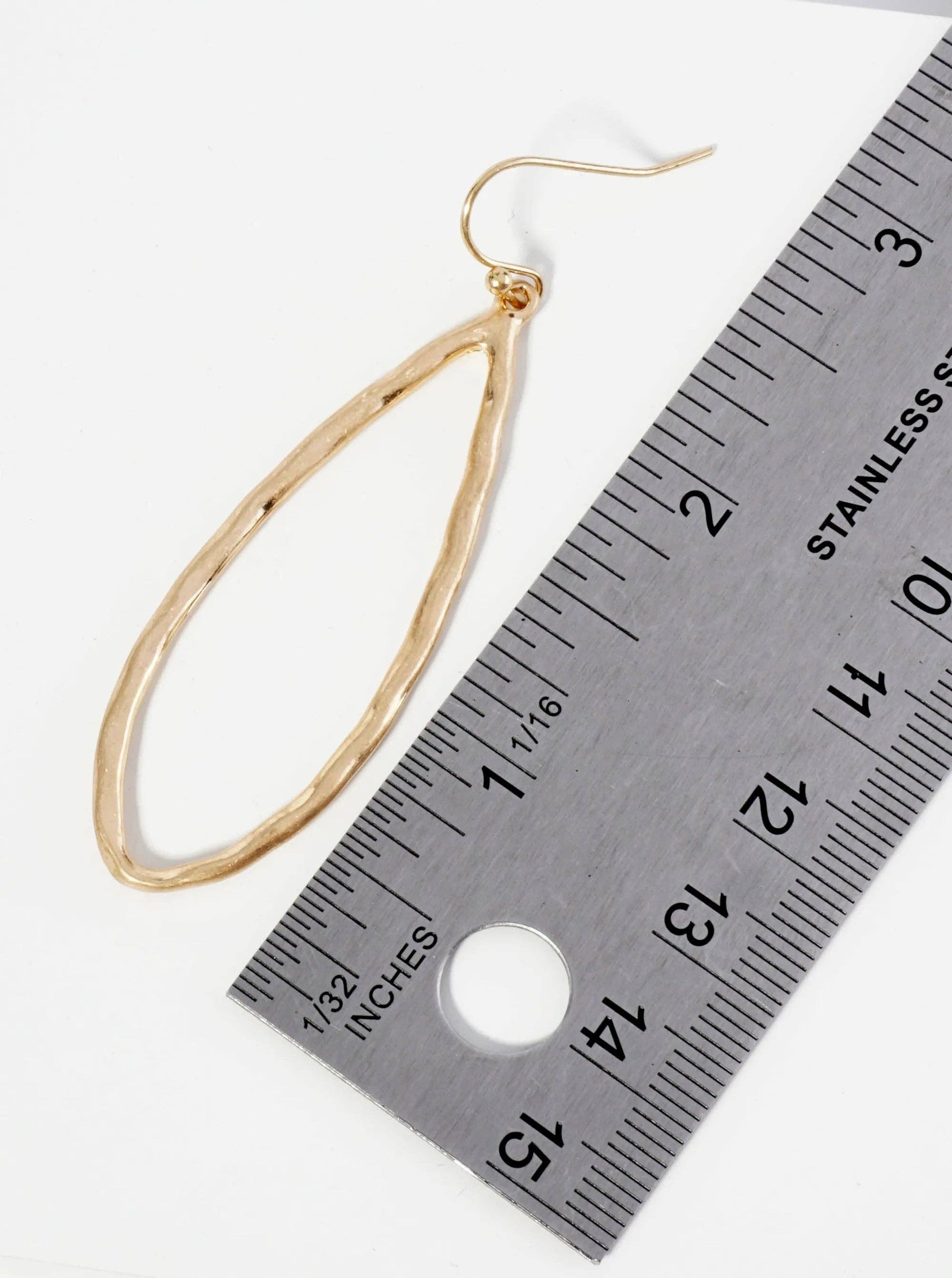 Hammered Metal Elongated Teardrop Dangle Earrings