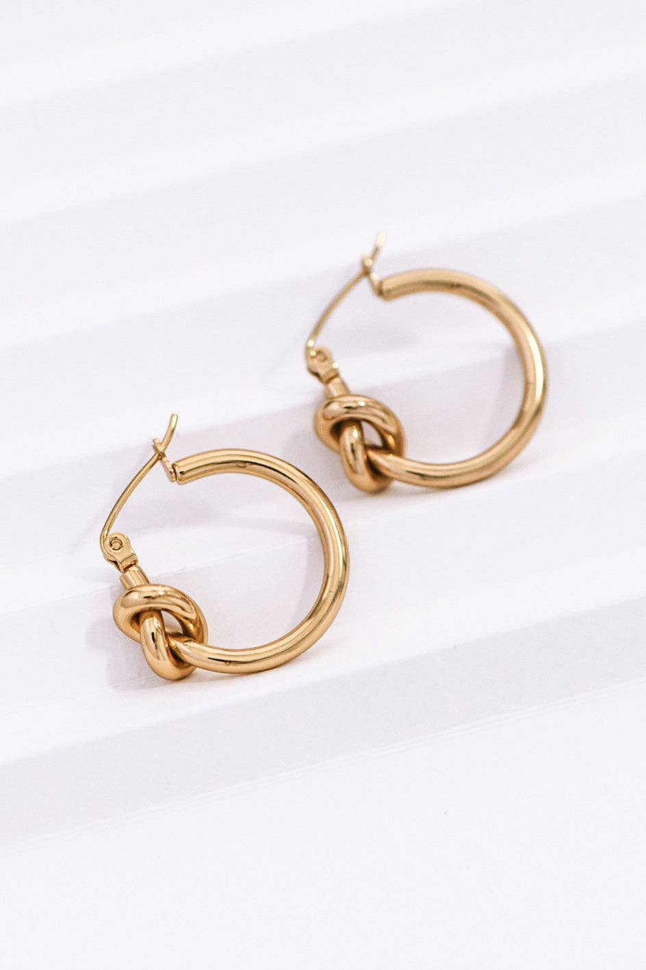 18K Gold Plated Waterproof Stainless Steel Knot Hoop Earrings