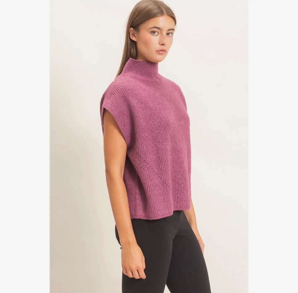 Mock Neck Cap Sleeve Sweater