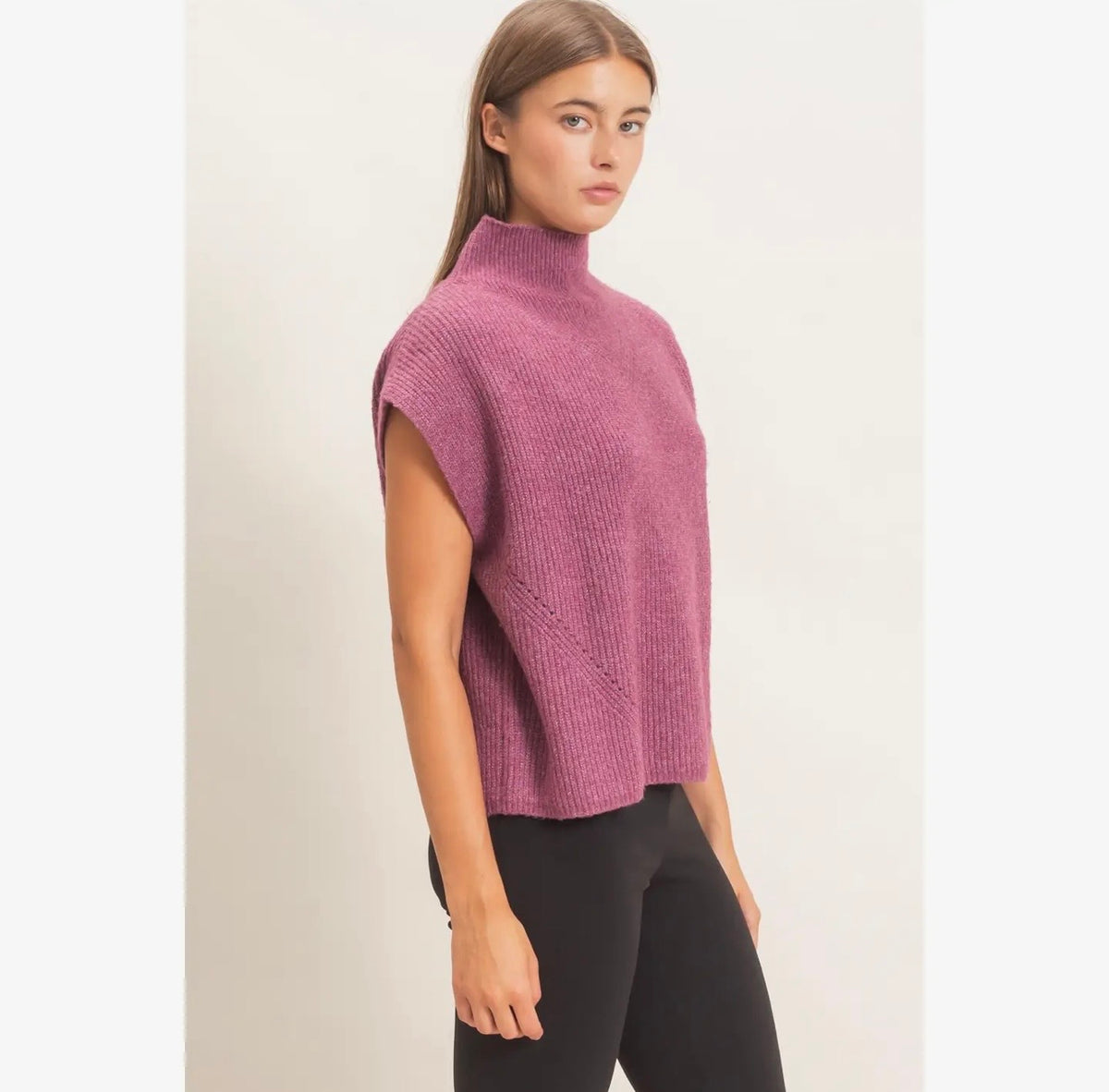 Mock Neck Cap Sleeve Sweater