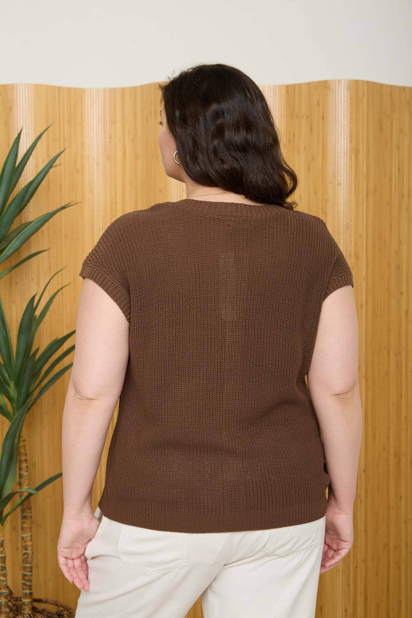 CURVY SHORT SLEEVE BUTTON DOWN KNIT CARDIGAN VEST