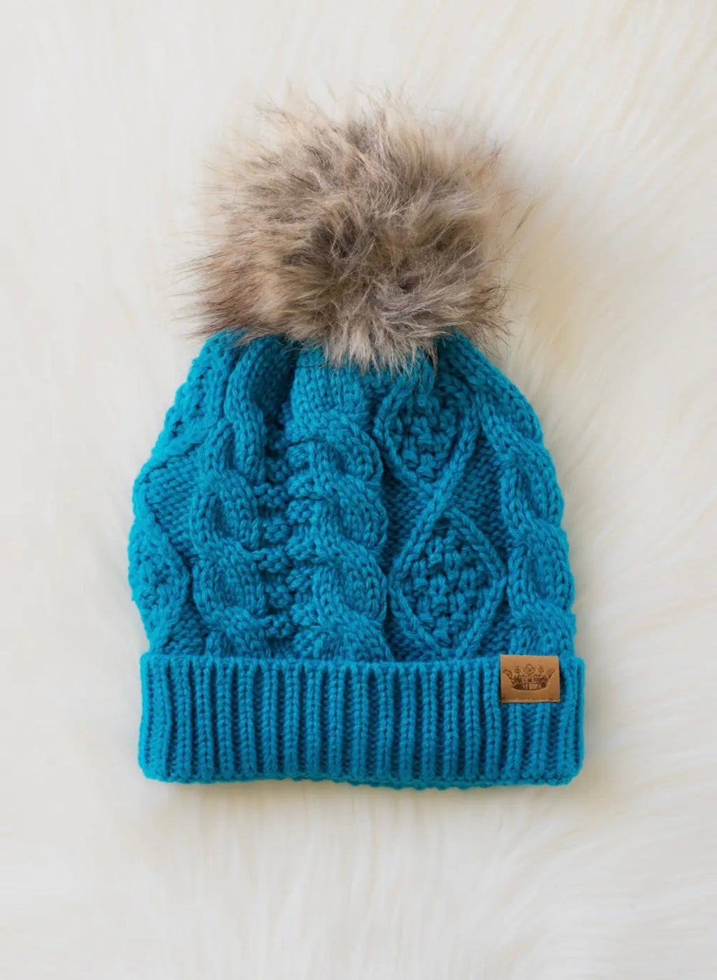 Sapphire Blue Cable Knit Pom Hat