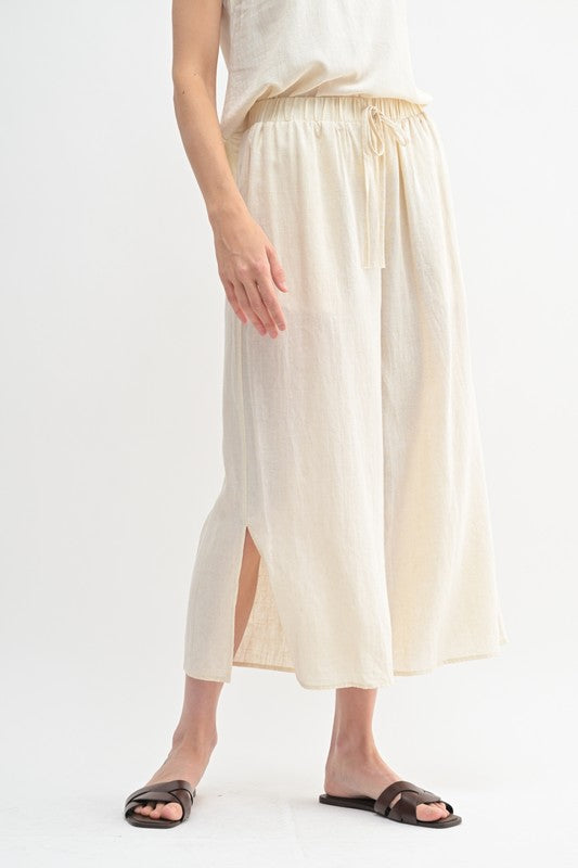 Elastic Waist Band Linen Pants
