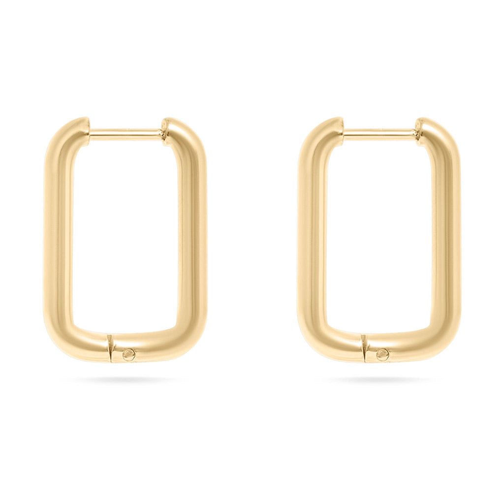 18K Gold PVD Stainless Steel Rounded Rectangle Huggie Earrings / ERJ0005: Gold
