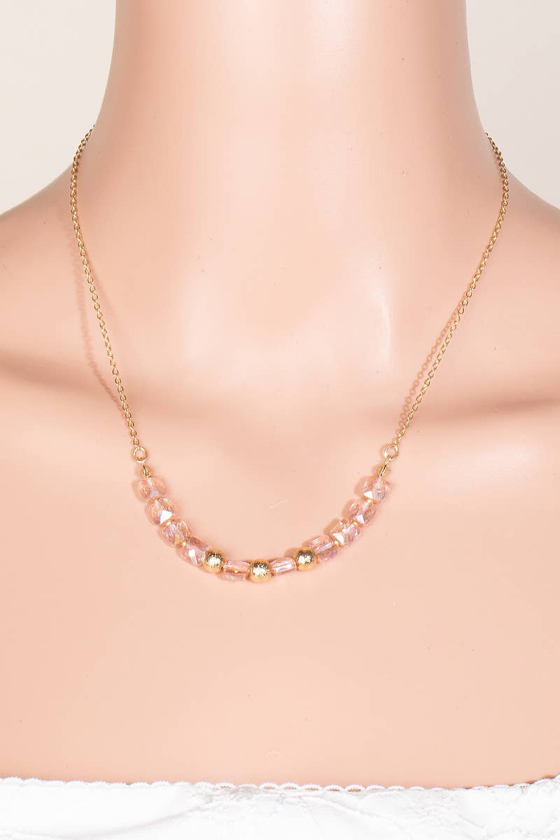 Faceted Glass And Metallic Beads Chain Necklace