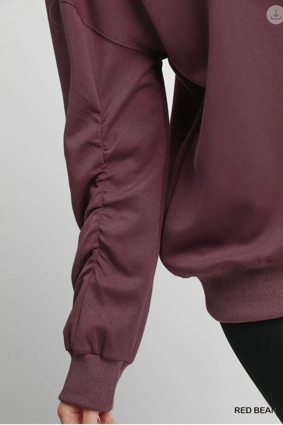 Luxe knit Ruched Sleeve Hooded Sweatshirt