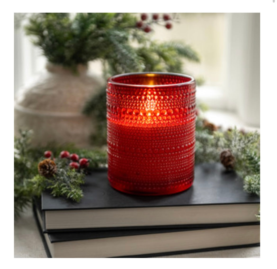 5" Red Dotted Glass 3D Flame Candle
