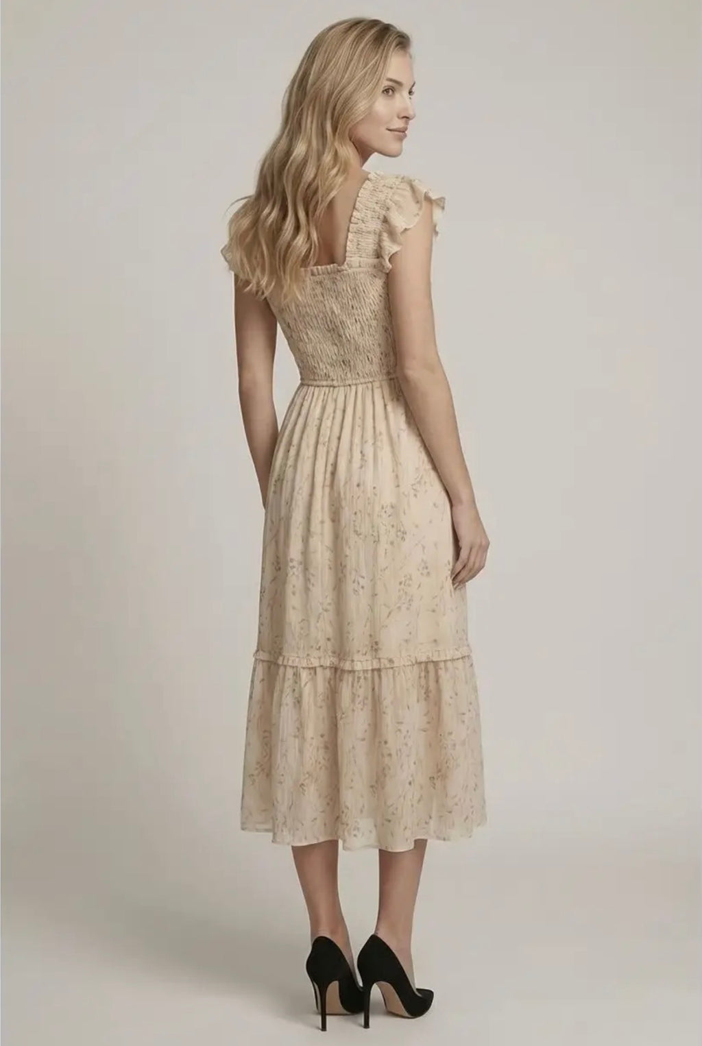 Smocked Bodice Floral Midi Dress