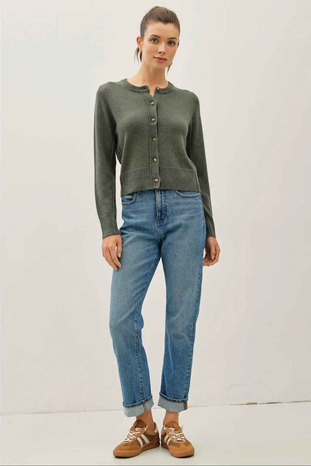Wool Blend Classic Cut Button Up Cardigan