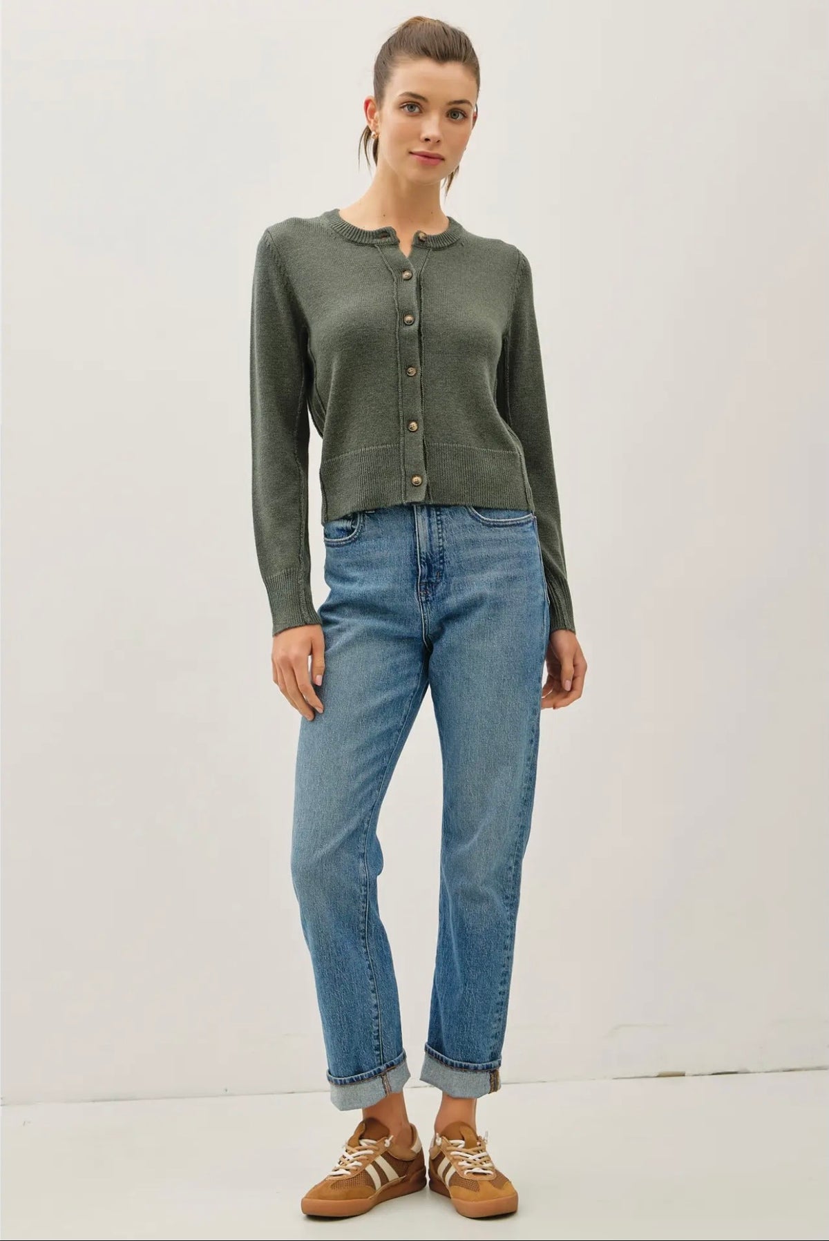 Wool Blend Classic Cut Button Up Cardigan