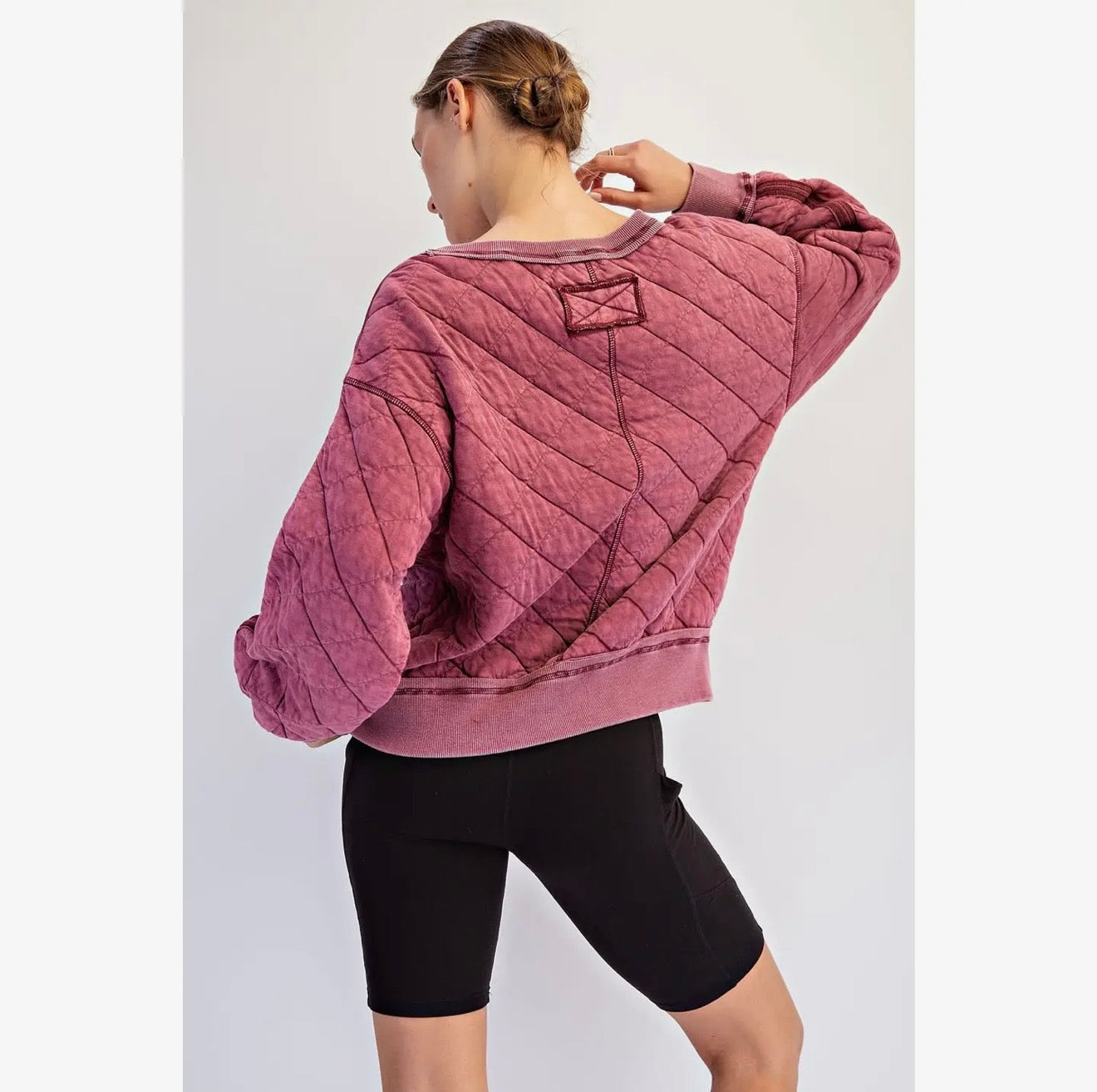 Mineral Wash Quilted Off Shoulder Sweatshirt