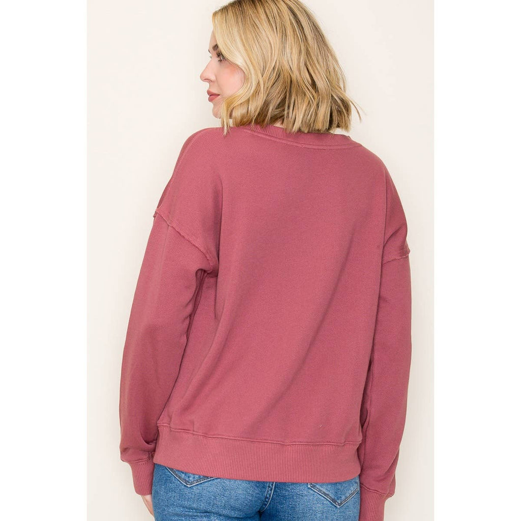 OVERSIZED SOLID TERRY PULLOVER SWEATSHIRT