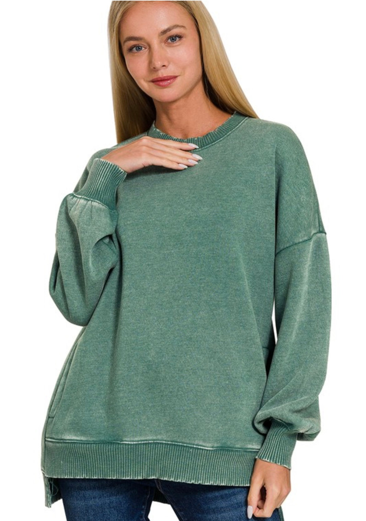 Acid Wash Fleece Hi-lo Sweatshirt