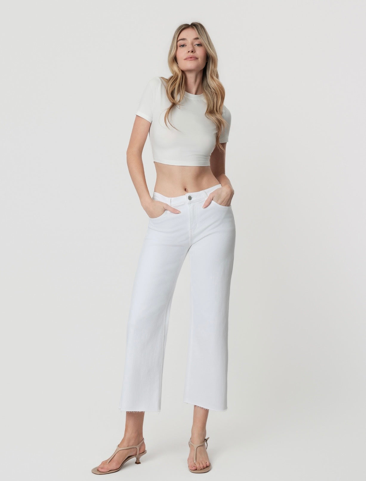 Vervet High Rise White Crop Wide Leg Jeans