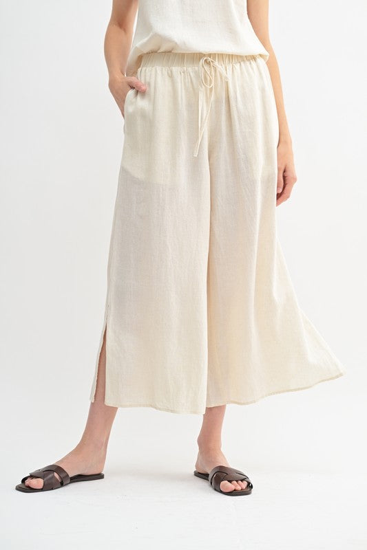 Elastic Waist Band Linen Pants