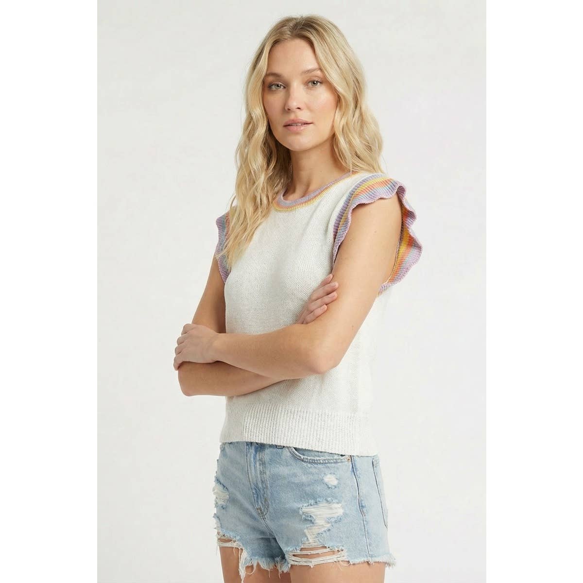 MULTI COLOR STRIPED SLEEVE SWEATER