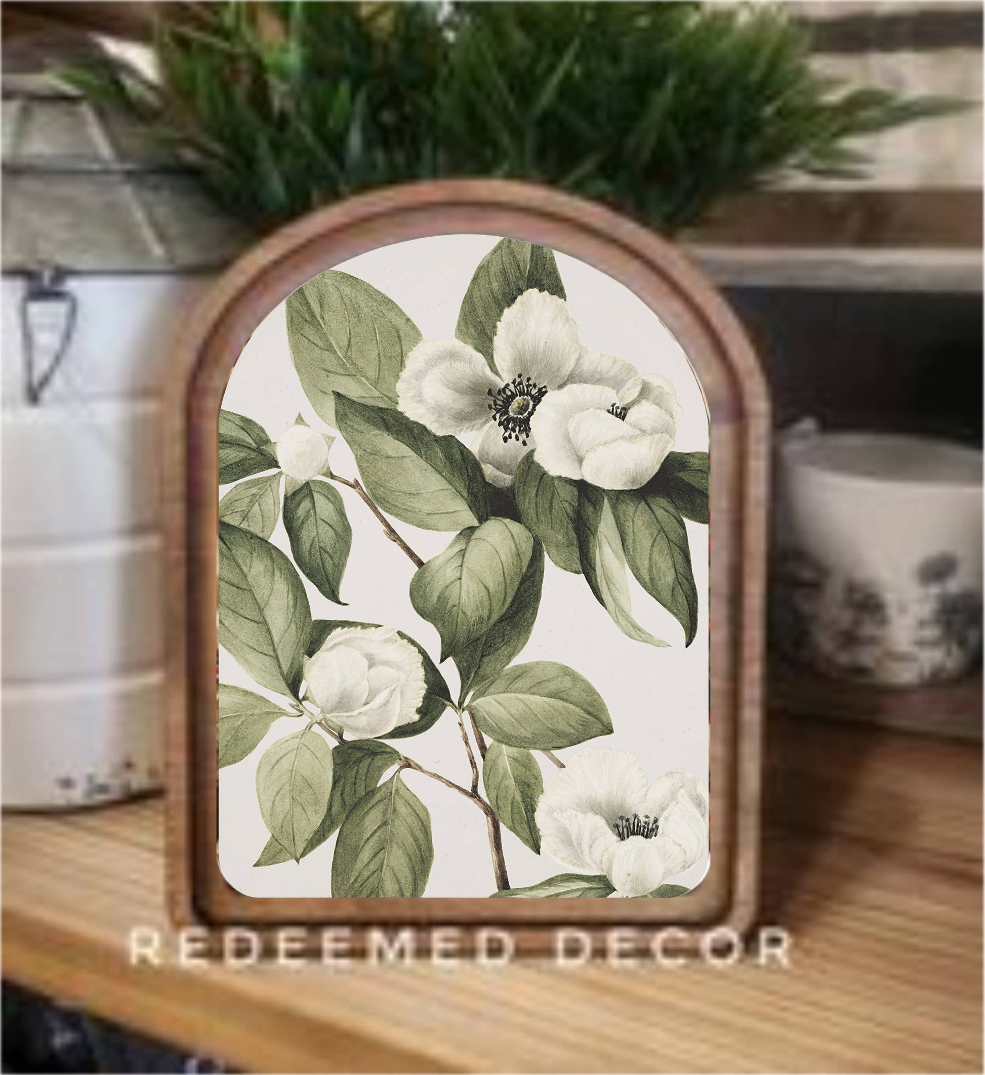 6x8 Arch Top Floral Branch Framed Art