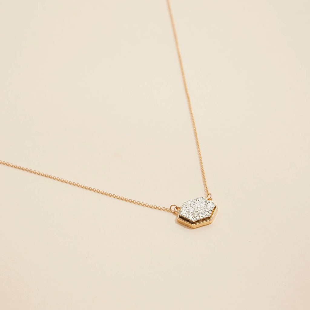 Hexagon Druzy Stone Charm Short Necklace