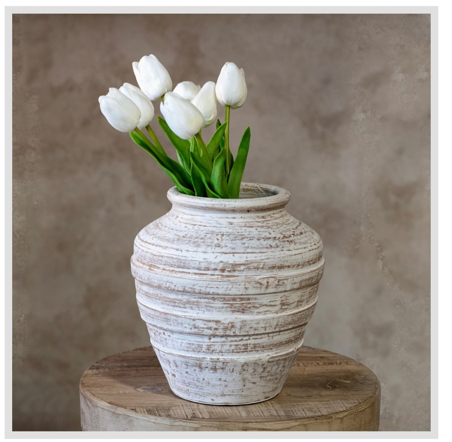 8" WHITE WASH TERRA COTTA VASE