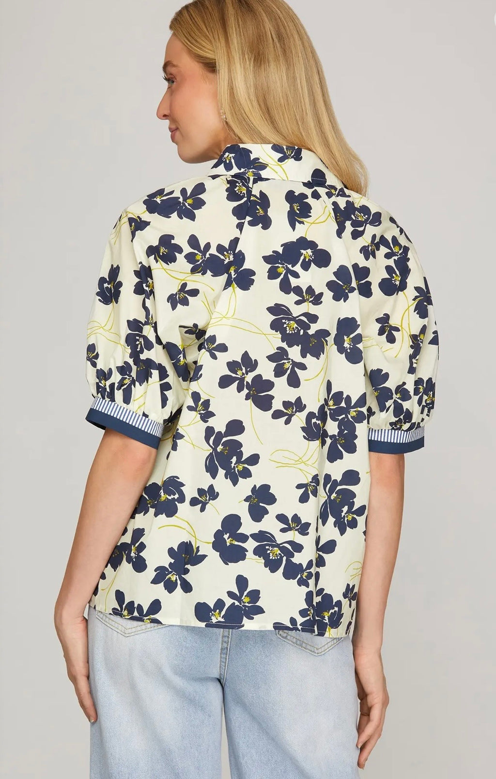 Half Sleeve Floral Button Down Shirt