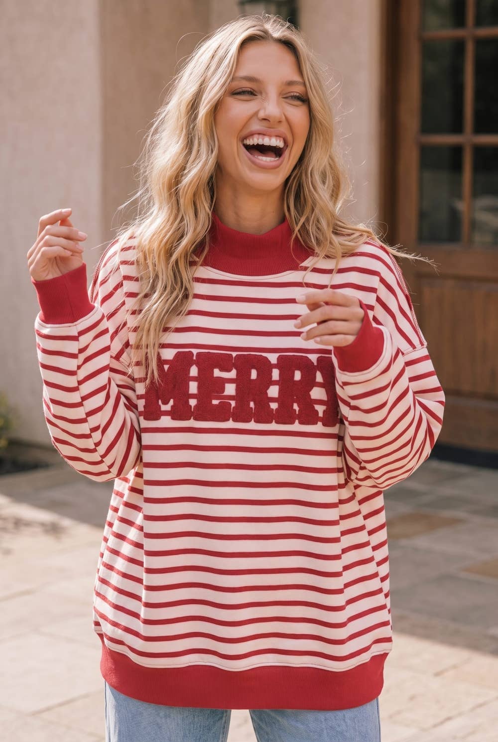 Chenille Merry Striped Oversized Pullover
