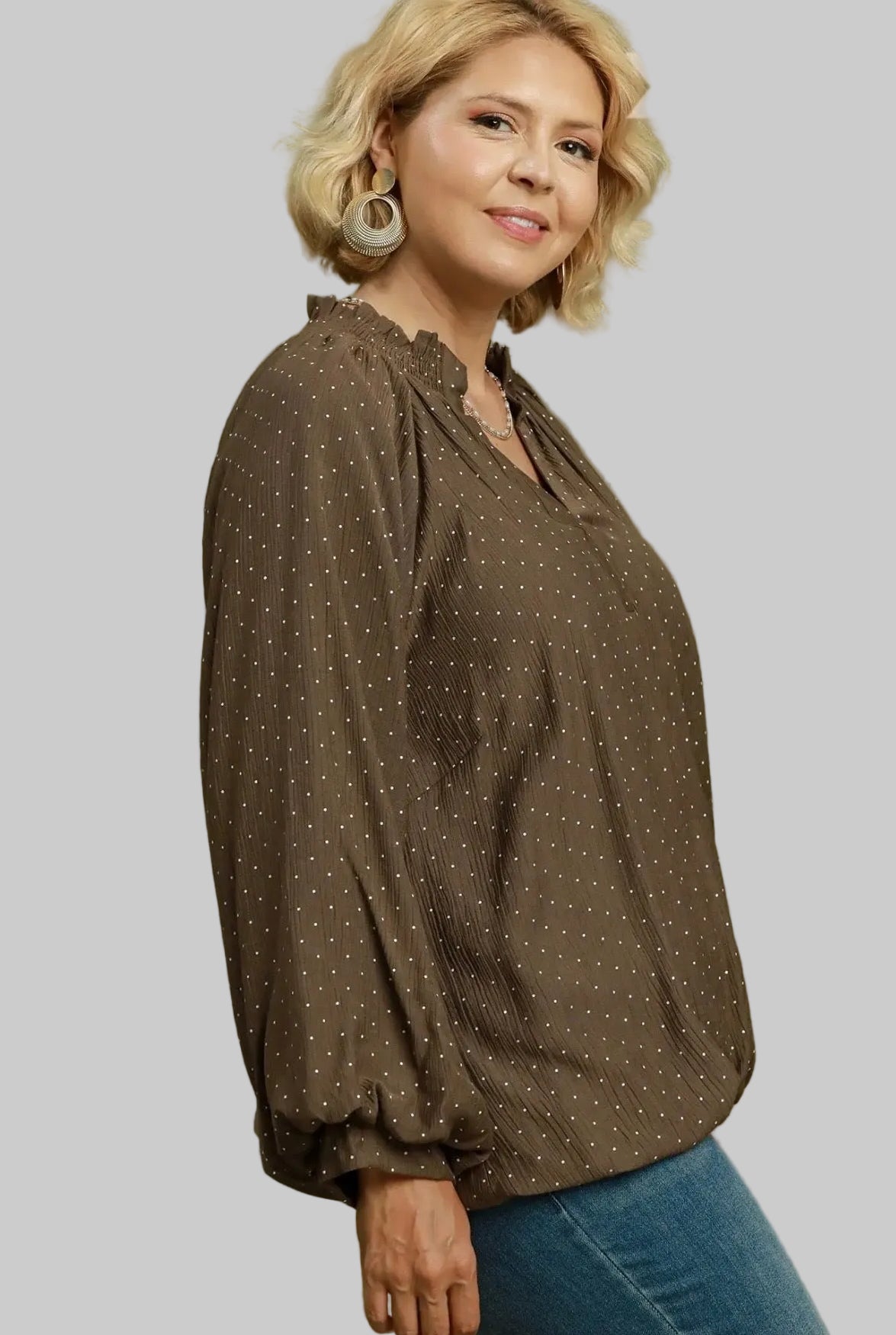Curvy Polka Dot Brown Blouse